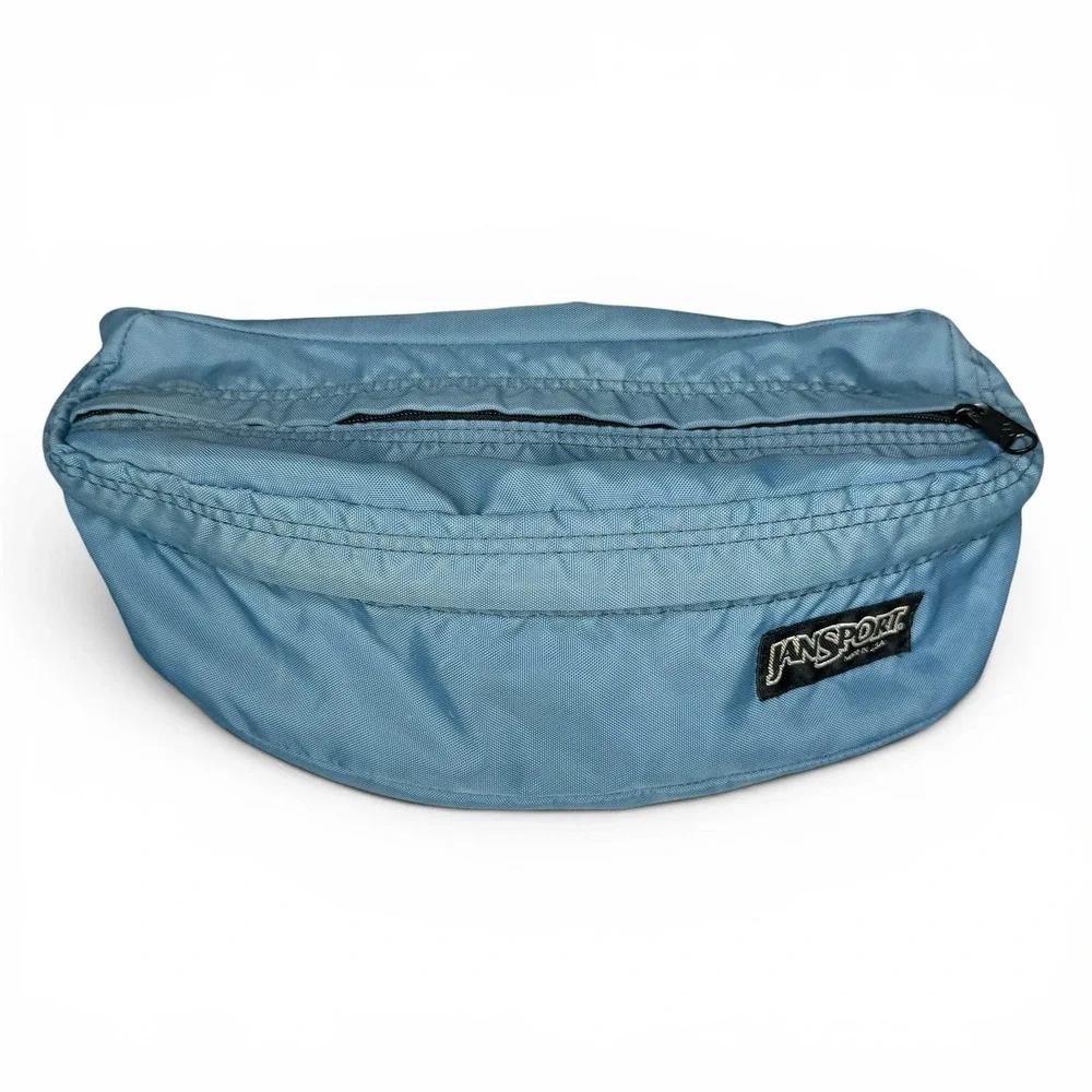 Vintage 1990s Jansport Fanny Pack Hip Bag Blue Nylon Double Zip Made In USA
